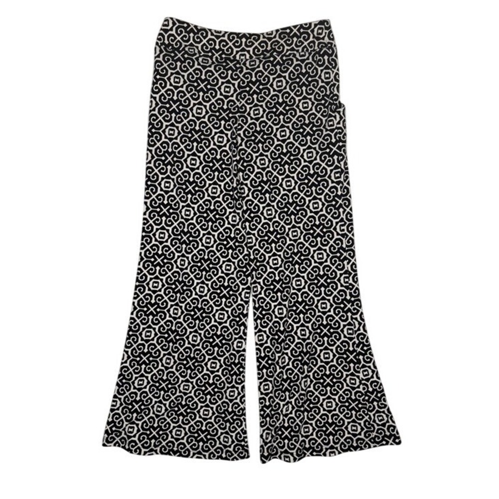 Joseph Ribkoff Womens Black White Geometric Print Wide Leg Flare Pants Size 4